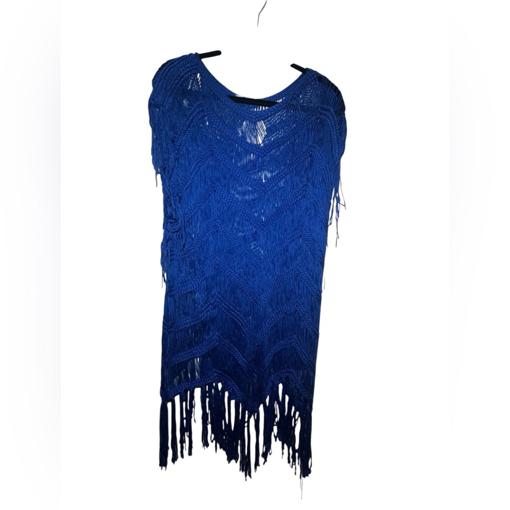 Dasayo Royal Blue Fringe Knit Top
